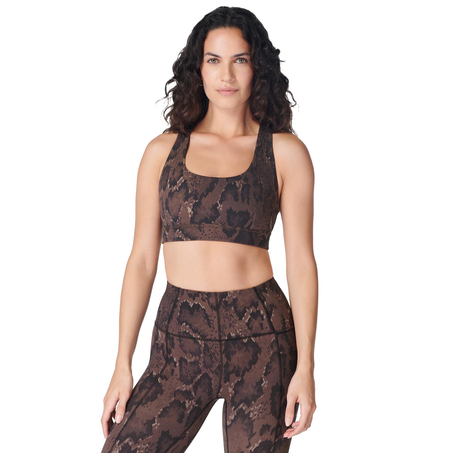 Sweaty Betty Super Soft Reversible Bra Brown Python Print Cacao Brown